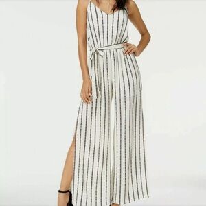 One Clothing Chevron Striped Black and White Jumpsuit with Slit Legs